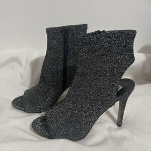 Steve Madden Rakel Sparkly Sock Bootie Size 6.5 M Black Silver Glitter Party